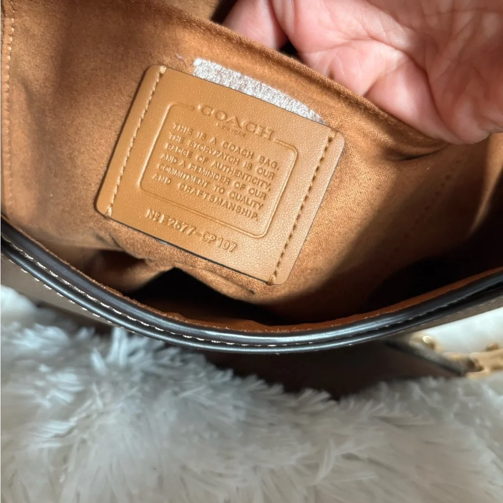 Coach Taupe Pebbled Leather Flap Crossbody with Gold Hardware